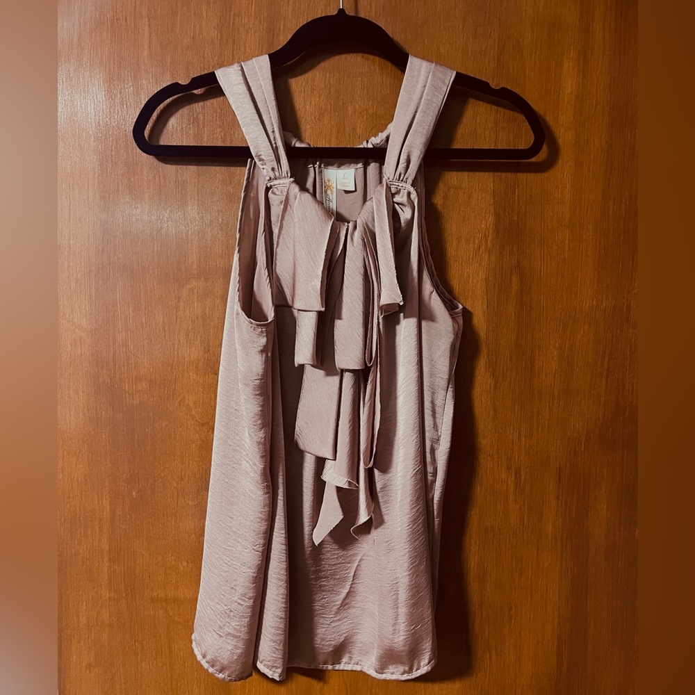 Adiva Silk-feel Ruffle Bow Halter Top in gorgeous Dusty Rose color - size L